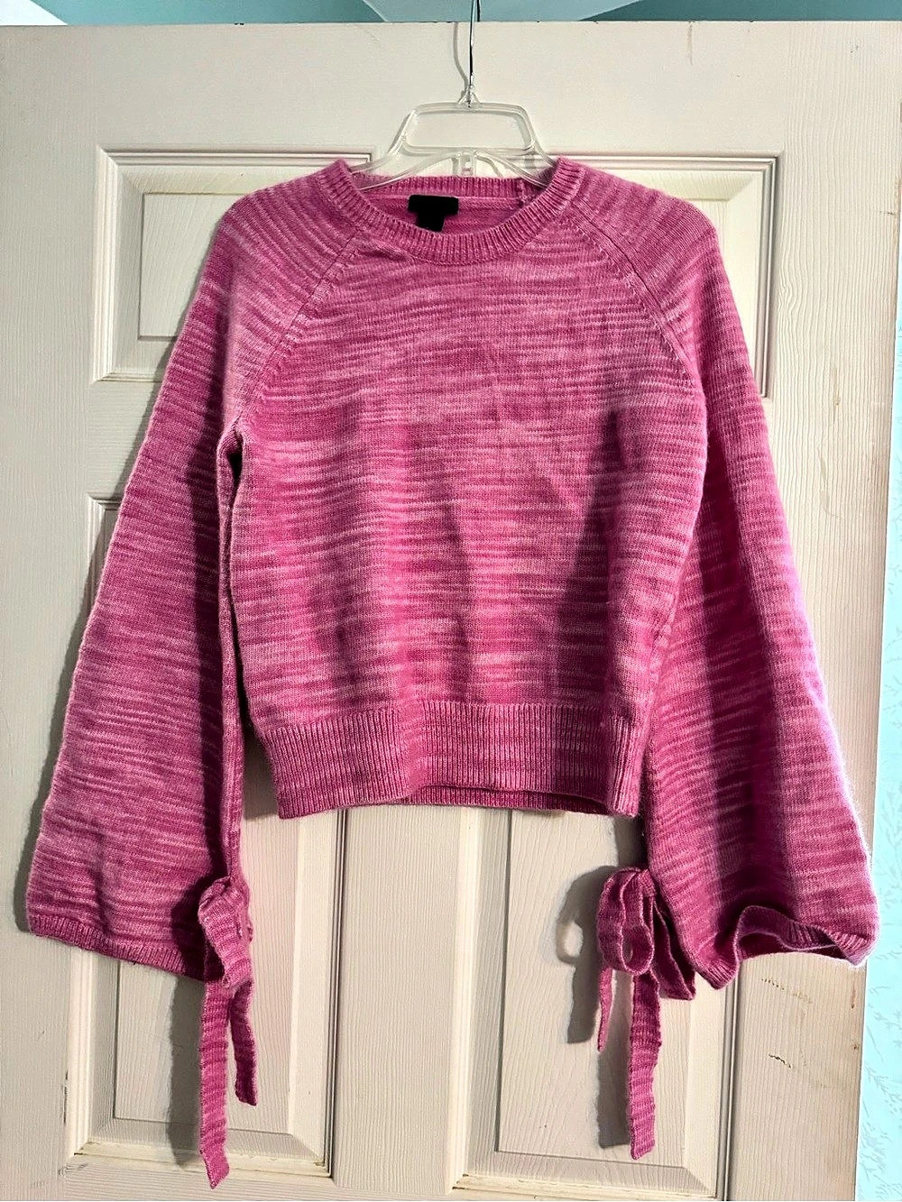 J.Crew Alpaca Wool Blend Marled Pink Tie Cuff Sweater Size Small